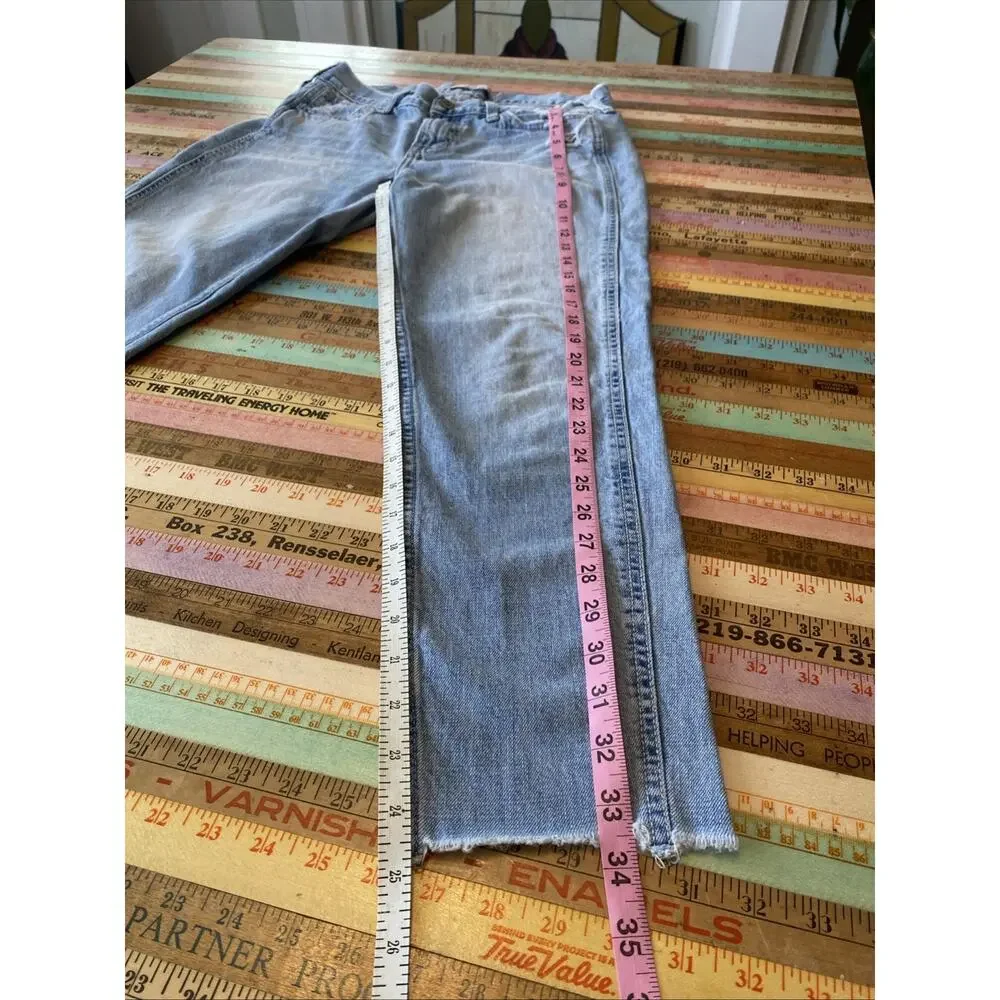 Hollister Size 5 Jean W27 Mid Rise Classic Denim Straight Distressed Light Wash - Picture 8 of 11